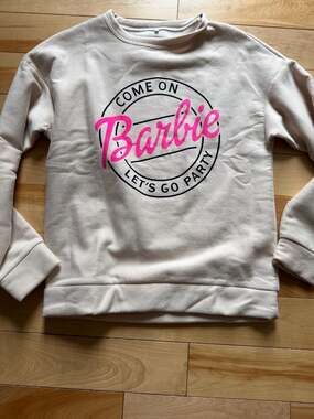 Size M Barbie 'Come On Barbie Let's Go Party' Cream Graphic Crewneck Sweatshirt